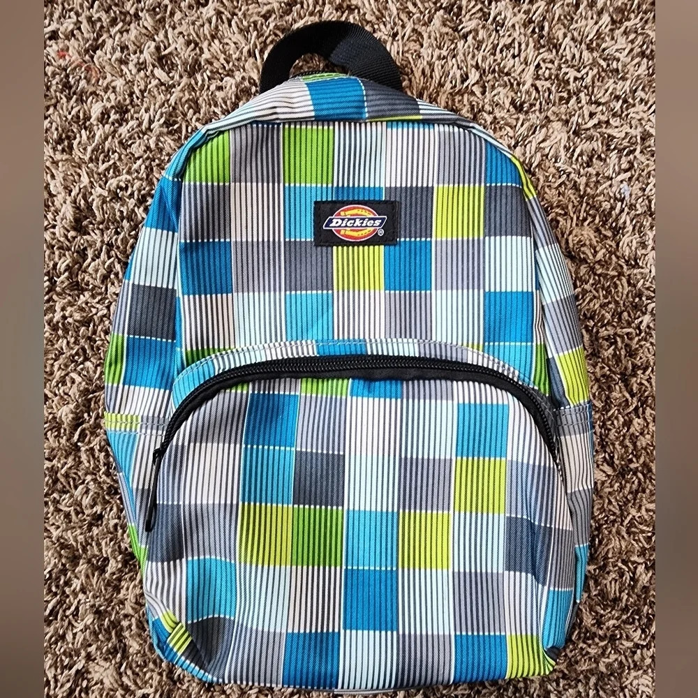 Dickies Mini Small Backpack Checkered Striped Blue/Green/Gray Adjustable Straps